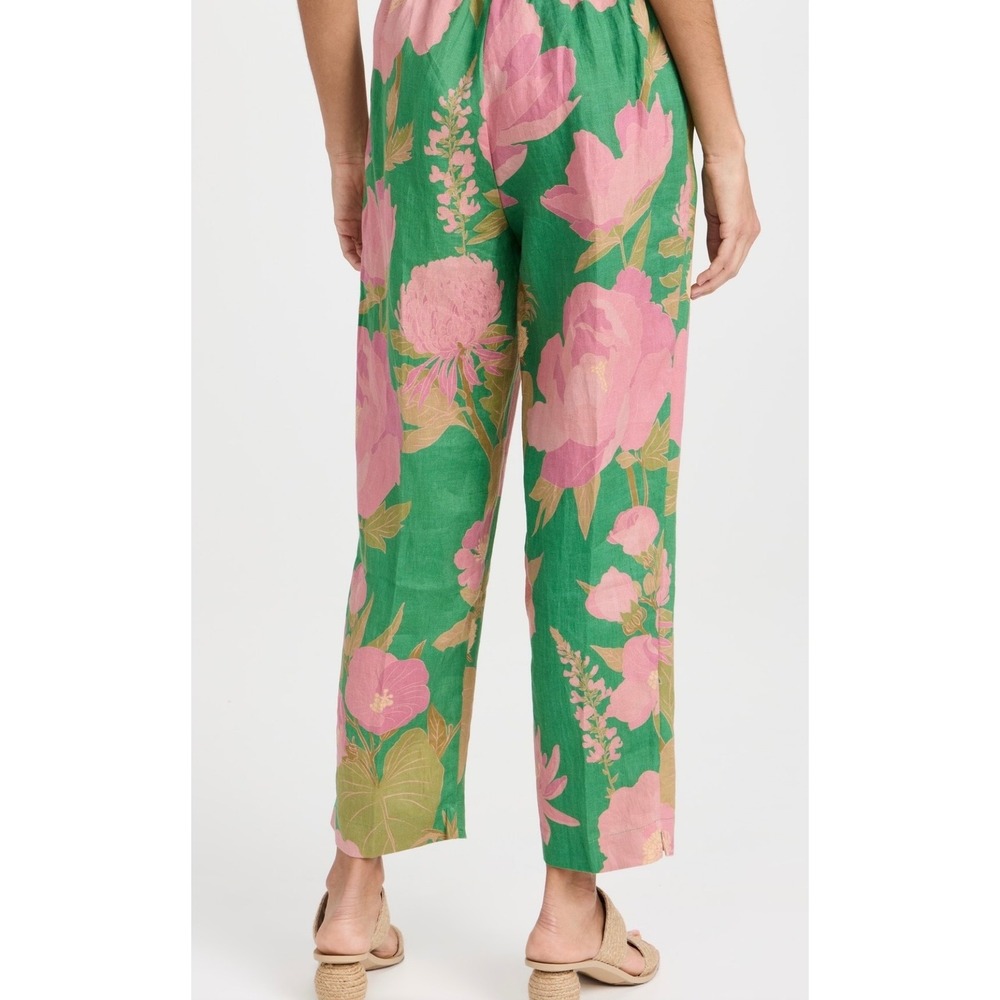 Farm Rio Green Wild Peonies Linen Pants Floral Pineapple Tassel Size L and top - Picture 4 of 16